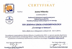 Dyplomy i certyfikaty Joanna Wiktorska Endokrynolog Łódź