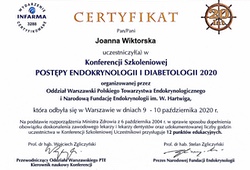 Dyplomy i certyfikaty Joanna Wiktorska Endokrynolog Łódź