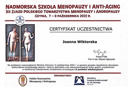 Dyplomy i certyfikaty Joanna Wiktorska Endokrynolog Łódź