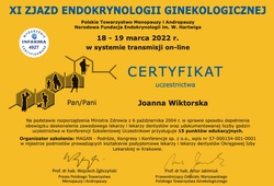 Dyplomy i certyfikaty Joanna Wiktorska Endokrynolog Łódź