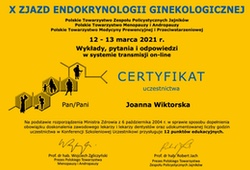 Dyplomy i certyfikaty Joanna Wiktorska Endokrynolog Łódź