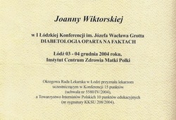 Dyplomy i certyfikaty Joanna Wiktorska Endokrynolog Łódź