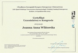 Dyplomy i certyfikaty Joanna Wiktorska Endokrynolog Łódź