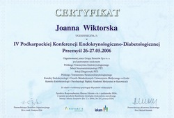 Dyplomy i certyfikaty Joanna Wiktorska Endokrynolog Łódź