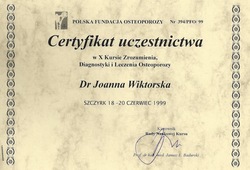Dyplomy i certyfikaty Joanna Wiktorska Endokrynolog Łódź