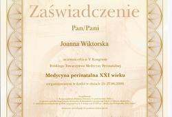 Dyplomy i certyfikaty Joanna Wiktorska Endokrynolog Łódź