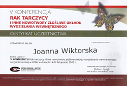 Dyplomy i certyfikaty Joanna Wiktorska Endokrynolog Łódź