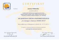 Dyplomy i certyfikaty Joanna Wiktorska Endokrynolog Łódź