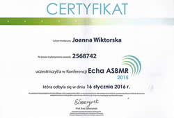 Dyplomy i certyfikaty Joanna Wiktorska Endokrynolog Łódź