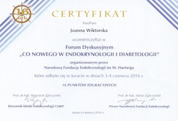 Dyplomy i certyfikaty Joanna Wiktorska Endokrynolog Łódź