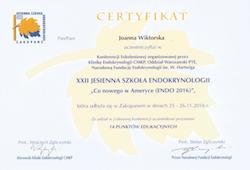 Dyplomy i certyfikaty Joanna Wiktorska Endokrynolog Łódź
