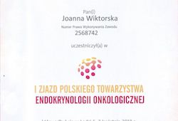 Dyplomy i certyfikaty Joanna Wiktorska Endokrynolog Łódź