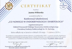 Dyplomy i certyfikaty Joanna Wiktorska Endokrynolog Łódź