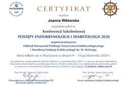 Dyplomy i certyfikaty Joanna Wiktorska Endokrynolog Łódź