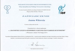 Dyplomy i certyfikaty Joanna Wiktorska Endokrynolog Łódź