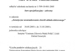 Dyplomy i certyfikaty Joanna Wiktorska Endokrynolog Łódź