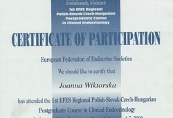 Dyplomy i certyfikaty Joanna Wiktorska Endokrynolog Łódź