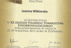 Dyplomy i certyfikaty Joanna Wiktorska Endokrynolog Łódź
