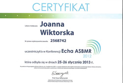 Dyplomy i certyfikaty Joanna Wiktorska Endokrynolog Łódź
