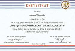 Dyplomy i certyfikaty Joanna Wiktorska Endokrynolog Łódź