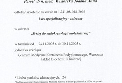 Dyplomy i certyfikaty Joanna Wiktorska Endokrynolog Łódź