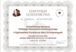 Dyplomy i certyfikaty Joanna Wiktorska Endokrynolog Łódź