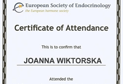 Dyplomy i certyfikaty Joanna Wiktorska Endokrynolog Łódź