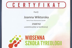 Dyplomy i certyfikaty Joanna Wiktorska Endokrynolog Łódź