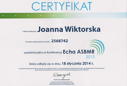 Dyplomy i certyfikaty Joanna Wiktorska Endokrynolog Łódź