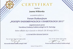 Dyplomy i certyfikaty Joanna Wiktorska Endokrynolog Łódź