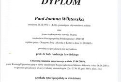 Dyplomy i certyfikaty Joanna Wiktorska Endokrynolog Łódź