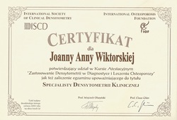 Dyplomy i certyfikaty Joanna Wiktorska Endokrynolog Łódź