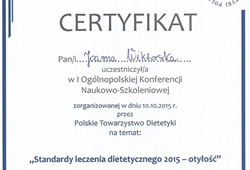 Dyplomy i certyfikaty Joanna Wiktorska Endokrynolog Łódź