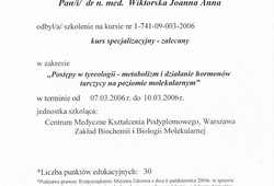 Dyplomy i certyfikaty Joanna Wiktorska Endokrynolog Łódź