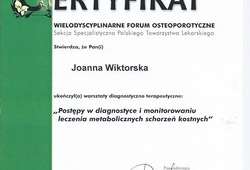 Dyplomy i certyfikaty Joanna Wiktorska Endokrynolog Łódź