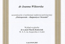 Dyplomy i certyfikaty Joanna Wiktorska Endokrynolog Łódź
