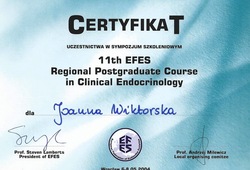 Dyplomy i certyfikaty Joanna Wiktorska Endokrynolog Łódź