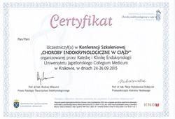 Dyplomy i certyfikaty Joanna Wiktorska Endokrynolog Łódź