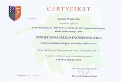 Dyplomy i certyfikaty Joanna Wiktorska Endokrynolog Łódź