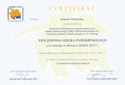Dyplomy i certyfikaty Joanna Wiktorska Endokrynolog Łódź