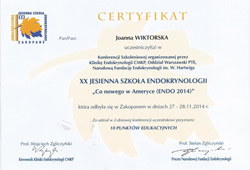 Dyplomy i certyfikaty Joanna Wiktorska Endokrynolog Łódź